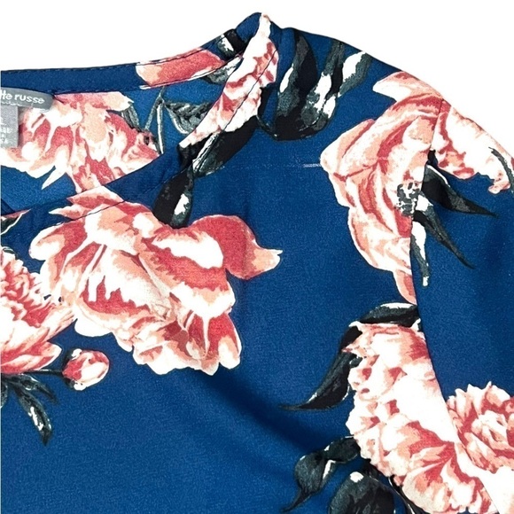 Charlotte Russe Floral Blue Sheer Long Sleeve Tie Back Top - Size Large - Picture 9 of 11